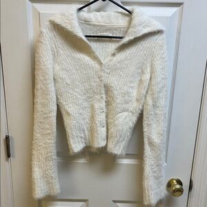 Anthropologie Cream Fuzzy Cardigan